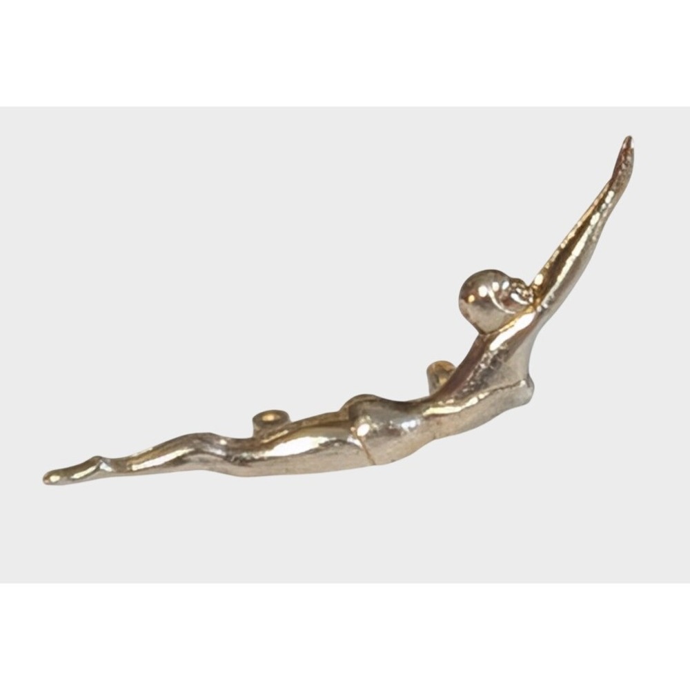 Vintage Art Deco Style Brooch Pin Silver Metal Woman Swimmer Unisex
